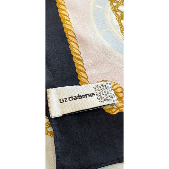 Vtg Liz Claiborne Scarf Multi-Color "Nautical Squares" With Gold Cord" Silk Silk - Picture 2 of 9